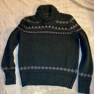 American Eagle Outfitters Forest Green Fair Isle Style Shawl Neck Sweater